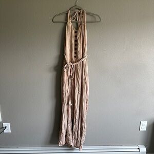 American Eagle Pink Striped Halter Neck Jumpsuit Medium